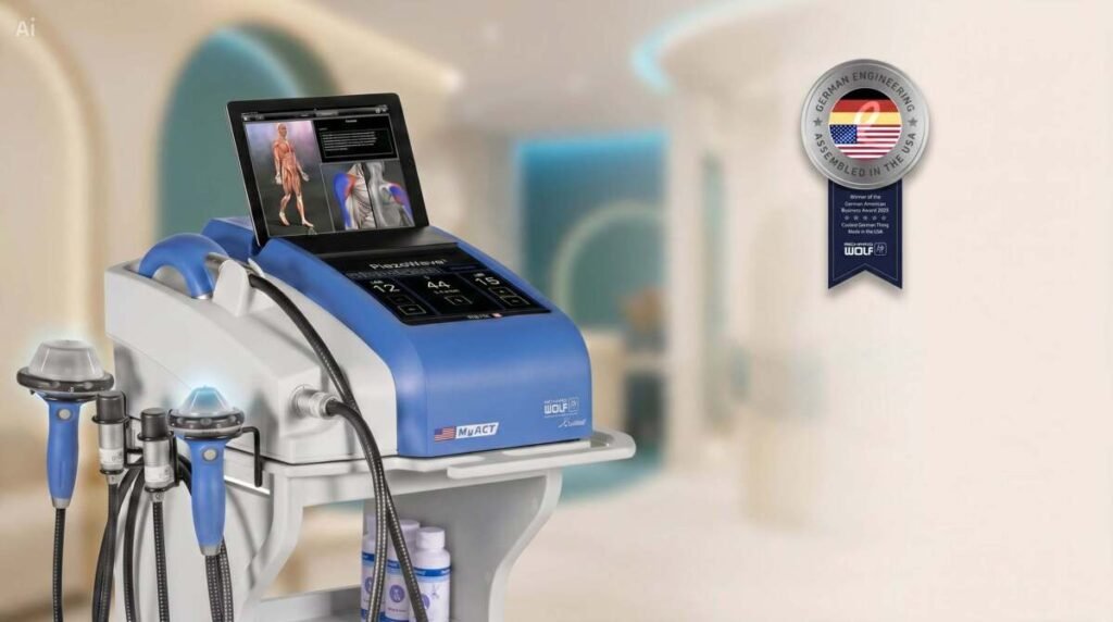 PiezoWave2T focused shockwave therapy device used at The ChiropractOrr in Campbell, CA — German-engineered, FDA-cleared, assembled in the USA