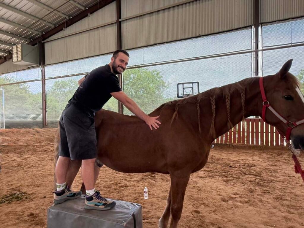 Dr. Orr performing animal chiropractic care on a horse